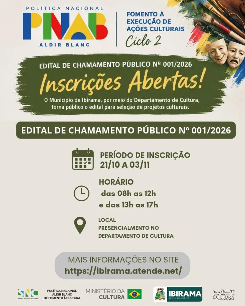 ATENÇÃO, ARTISTAS E AGENTES CULTURAIS DE IBIRAMA! 